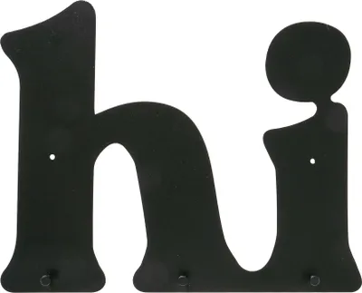 A black metal sign with the letters 'h' and 'i' on a white background.