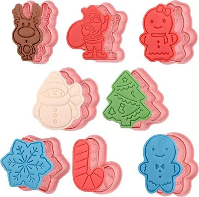 Obrázek produktu pro Vánoční vykrajovátka, opakovaně použitelná, plastová, vánoční vykrajovátka, perníkový panáček, Santa Claus, sada 8 kusů