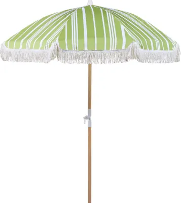 Obrázok produktu pre BELIANI Záhradný slnečník zelená a biela polyester tyč z bukového dreva ⌀ 150 cm okrúhly nastaviteľný UV odolný retro štýl exteriér