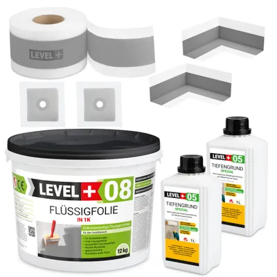 Produktbild von Dicht Set 12 kg Flüssigfolie Tiefengrund Dichtband für Dusche und Bad SET56