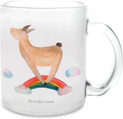 Produktbild von Mr. & Mrs. Panda Pott Lama Regenbogen - Transparent - Geschenk, Teetasse, Lamas, Häferl, Hobby, Selbstständig, aus Glas, glastasse, Freiheit, Tee Tasse