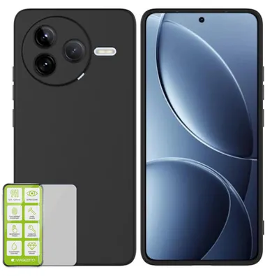 Immagine prodotto di Per Xiaomi Poco F7 Pro Custodia protettiva in silicone TPU per cellulare Nero + Pellicola in vetro temperato H9