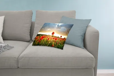 Produktbild von MuchoWow® Zierkissen Sofakissen Wohnzimmer Dekokissen 60x40 cm Bunter Himmel über vielen Mohnblumen - Kopfkissen - Polster mit Foto