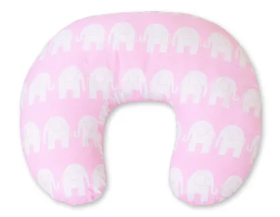 Image de Coussin d'allaitement ergonomique en forme de haricot Éléphants roses