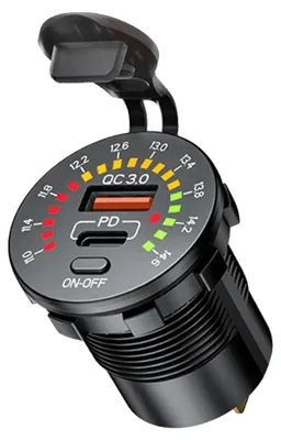 Obrázek produktu pro USB nabíjecí konektor, dva USB porty, LED voltmetr, QC3.0 a PD