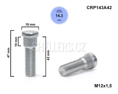 Obrázek produktu pro Kolový svorník - šteft M12x1,5x42 tisícihran průměr 14,3mm CRP143A42 délka 47mm