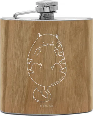 Produktbild von Mr. & Mrs. Panda Flachmann Katze Mittelfinger - Transparent - Geschenk, Genervt, taschenflasche, Cats, Aus Edelstahl, Lustig, Katzen, feldflasche, Cat, Hip Flask