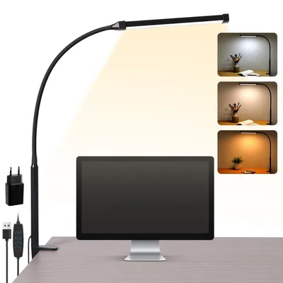 Image de Lampe de bureau LED à pince, lampe de bureau flexible noire