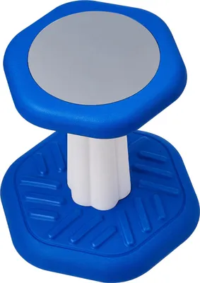 A blue and gray stool with a white base.