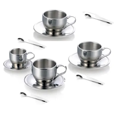 Produktbild von Edelstahl Doppelwand Thermobecher, 180 ml Becher, 4er Set Kaffee Becher, doppelwandig, hitzebeständig,Kaffee & Freizeitbecher