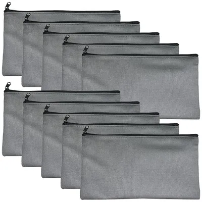 Image de 10 sacs en tissu à fermeture éclair (gris, 21 x 12 cm)