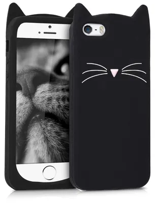 Produktbild von kwmobile Schutzhülle kompatibel mit Apple iPhone SE (1.Gen 2016) / iPhone 5 / iPhone 5S - Hülle Handy - Handyhülle - Silikon Cover Case Katze Schwarz