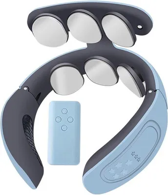 Productafbeelding van Elektrische nekmassageapparaat met 6 opzetstukken, 4 massageprogramma's, 15 intensiteitsniveaus en een pulsmmodus voor ontspanning van de nek en schouders.