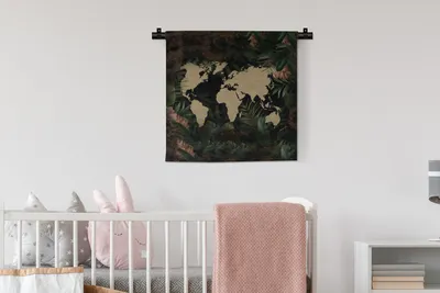 Produktbild von MuchoWow® Wandteppich Wandbehang Weltkarte - Pflanzen - Blumen 60x60 cm Tapisserie Dekoration Wandtuch - Dekorationen - Wand Decke
