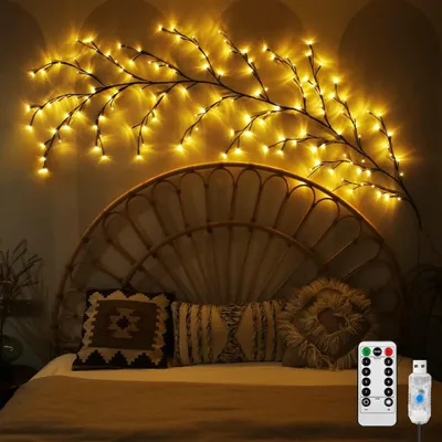 Produktbild von 144 LED Lichterkette Willow Vine, 8 Modes USB Weidenrebe Baum Lichter mit Fernbedienung, Innen Wanddeko Aesthetic Room wohnzimmer Schlafzimmer Deko