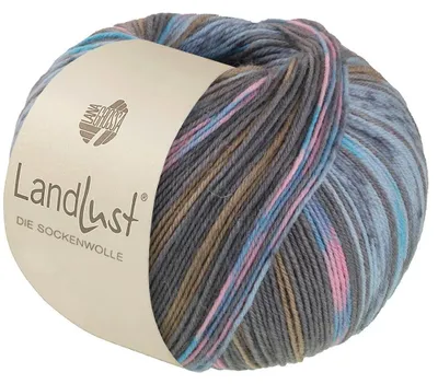 Produktbild von Lana Grossa - Landlust die Sockenwolle 0616 türkis grau zartblau rosé khakibeige gestreift