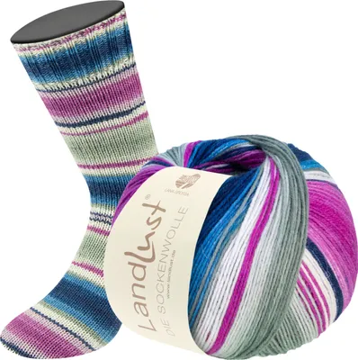 Produktbild von Lana Grossa - Landlust die Sockenwolle 0118 fuchsia tintenblau grau wollweiß