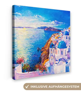 Produktbild von MuchoWow® - Leinwandbilder - Malerei - Griechenland - Wasser - Öl, Wandbild, Wanddeko Bilder Wohnzimmer, 20x20 cm