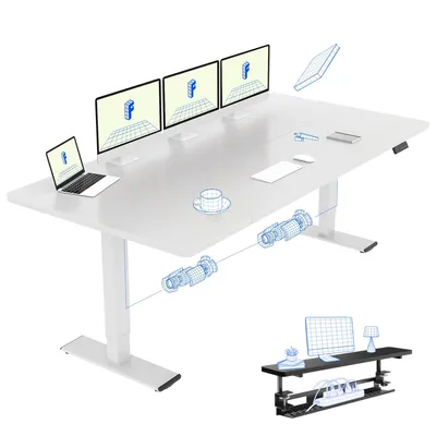 Zdjęcie produktu dla FLEXISPOT QB2, elektryczny biurko z regulacją wysokości, wymiary 200x80 cm, z podnóżkiem na monitor, 2 silne silniki, udźwig 120 kg, 4 funkcje pamięci (biały)