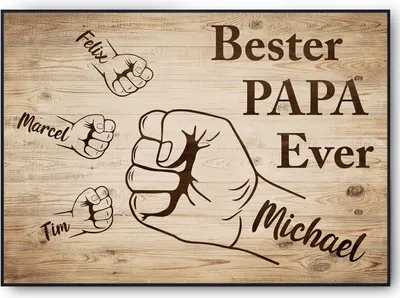 Produktbild von Bester Papa Geschenk personalisiert | Vater Geburtstag Papa Familienbild | Vatertag personalisiertes Geschenk Papa Kinder – DIN A4 (21x29.7cm) / 3 Namen