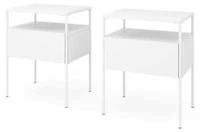 Image de Ensemble de 2 tables de nuit avec étagère et tiroir en blanc