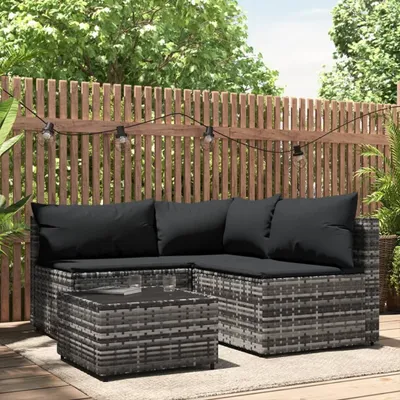 Produktbild von vidaXL 4-tlg. Garten-Lounge-Set mit Kissen Grau Poly Rattan