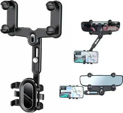 Produktbild von Rückspiegel-Handyhalterung, verstellbare Navigatorhalterung, um 360 ° drehbarer und einziehbarer universeller Auto-Handyhalter