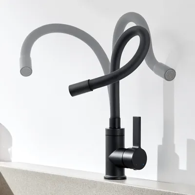 Produktbild von Auralum Hochdruck Schwarze flexible Küchenarmatur 360° Drehbar Küchenmischbatterien Einhandmischer flexibler Wasserhahn für die Küche