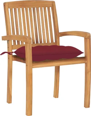 Produktbild von vidaXL Gartenstühle 2 Stk. mit Weinroten Kissen Massivholz Teak