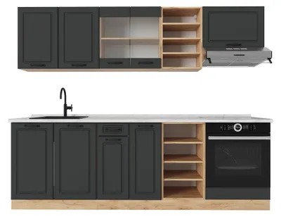 Image de Cuisine Vicco R-Line Anthracite Campagne/Chêne doré 240cm , PT Marbre, Model 54063