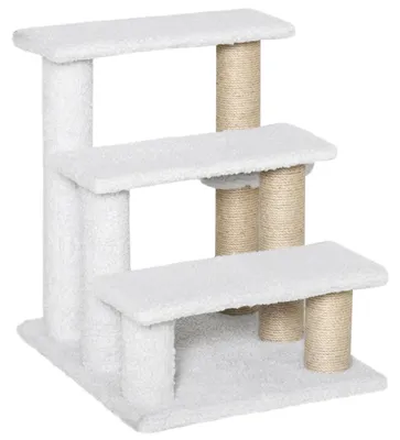 Produktbild von PawHut Haustiertreppe mit Kratzbaum Ball 3-stufige Katzentreppe Plüsch Jute