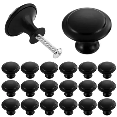 Produktbild von 20 mattschwarze Schubladengriffe, 30 mm runde Edelstahlgriffe, Schrankknöpfe mit Schrauben, Möbeltürknöpfe, Küchenschrankgriffe, stilvolle Schubladengriffe für Schränke, Möbelknöpfe, Schubladengriffe
