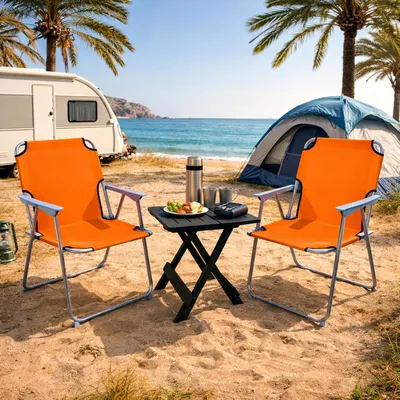 Produktbild von 3tlg Campingmöbel Outdoormöbel Klapptisch Campingstuhl klappbar orange