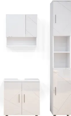 Produktbild von Vicco Badmöbel-Set Irma, 3 Teile, mit Hochschrank, Weiß Hochglanz