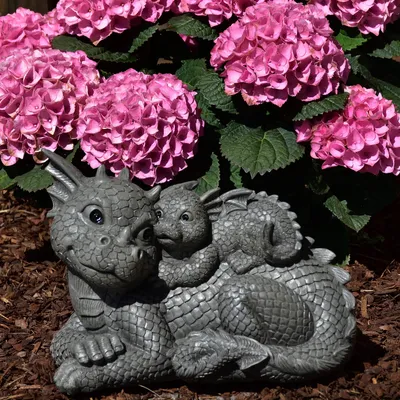 Produktbild von Gartenfigur Gartendrache - Modell Mama und Kind - Fantasy Figur Deko Drache Garten