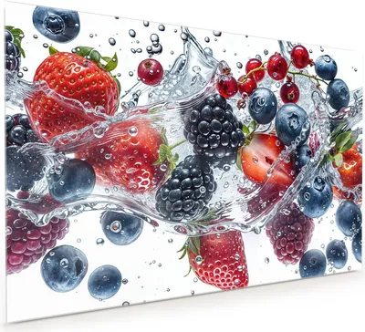 Produktbild von Küchenrückwand Spritzschutz Glas mit Motiv Beeren im Wasser 40 x 40 cm