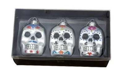 Produktbild von 3 Stück Totenkopf Weihnachtsanhänger 8,5cm Glas Geschenkanhänger Dekoanhänger