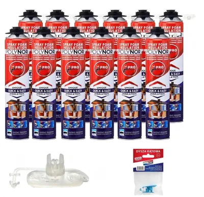 Produktbild von POLYNOR PUR-Wärmedämmung in der Dose PRO - Set mit Düsen - Winkel-Düsen - 12 Schaumstoffe - Sprühbare Wärmedämmung - Dämmung von Wänden, Dächern, Decken, Rohren - Aerosol 750 ml