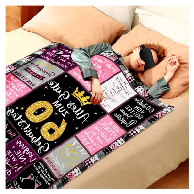 Produktbild von Kuscheldecke zum 60. Geburtstag für Frauen, Rosa Flanell Decke, Personalisierte Geschenke für Freundin, Schwester, Kollegin und Mama, 150x130cm