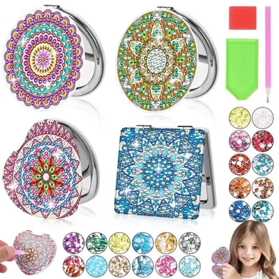 Produktbild von Diamond Painting Taschenspiegel Set 4 Stück 5D DIY Reisespiegel für Erwachsene Kinder Basteln Weihnachten Geschenke multi-color