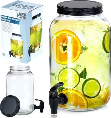 Produktbild von Vilde Glaskrug Getränkespender Zapfhahnflasche Glasspender mit Getränkehahn aus Glas 3 L