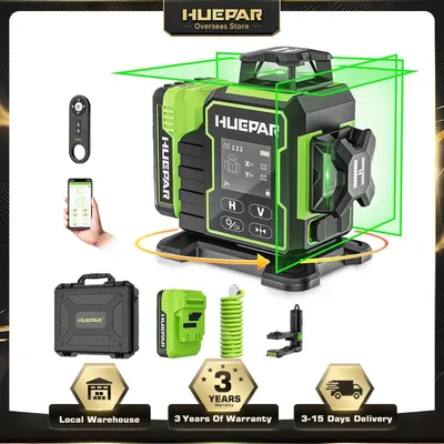 Image de Niveau laser croisé 12 lignes - Auto-nivellement 3D - Avec base rotative électrique, écran LCD et télécommande