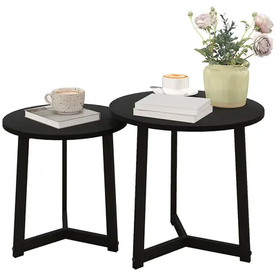 Produktbild von HOMCOM 2er-Set Couchtisch, Runder Beistelltisch, Kaffeetisch mit Stahlgestell