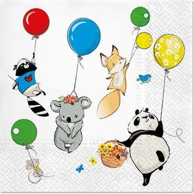 Produktbild von 20 Servietten Animals Party - Lustige Tiere an Ballons 33x33cm