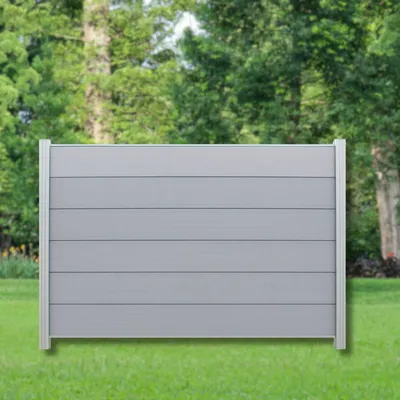 Produktbild von WPC Sichtschutz Zaun Windschutz Alu Pfosten Garten Steingrau Grau 180x120 cm