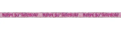 Produktbild von Geburtstagsbanner zum 30. Geburtstag, Rosa Folie, 3,5 m lang, 13 cm hoch