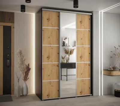 Obrázek produktu pro Šatní skříň ASIRI 5 - 160/60 cm, černá / dub artisan / stříbrná