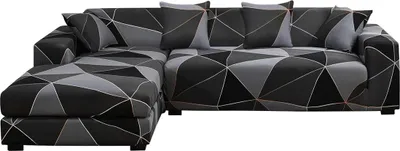 Produktbild von L-förmiger Sofabezug für 3-Sitzer + 2-Sitzer, dehnbarer schwarzer Couchbezug