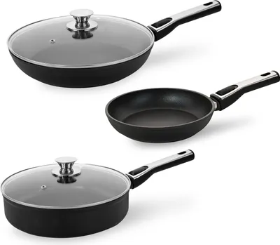 Produktbild von Genius Cerafit Plasma Pfannen | Bratpfannen Deluxe-Set 5-tlg- Induktionsbratpfanne, Universalpfanne, für alle Herdarten, abnehmbarer Griff, Glasdeckel