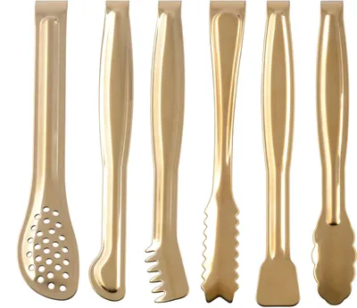 Produktbild von Gold Plated Mini Serving Tongs Set 6-Inch Appetizers Tongs Stainless Steel Small Sugar Cube Tongs Ice Tongs, Set of 6